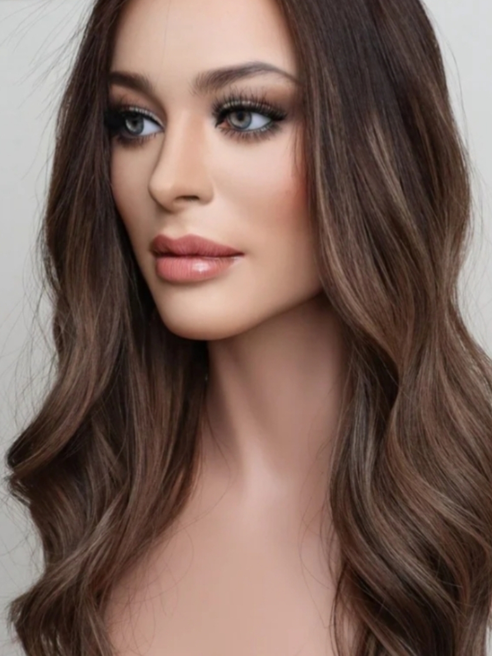 moon & madison Chocolate Brown Long Wavy Wig with Subtle Ash Highlights